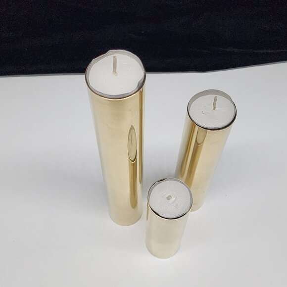 Vintage MCM Tall Brass Cylinder Tealight Holders Candle Holders Set of 3 - Picture 3 of 5
